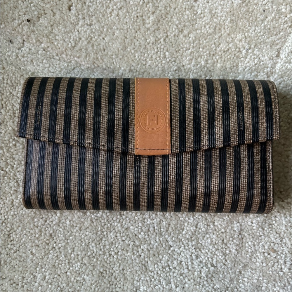 NWT Fendi Striped Wallet w. Snap Closure